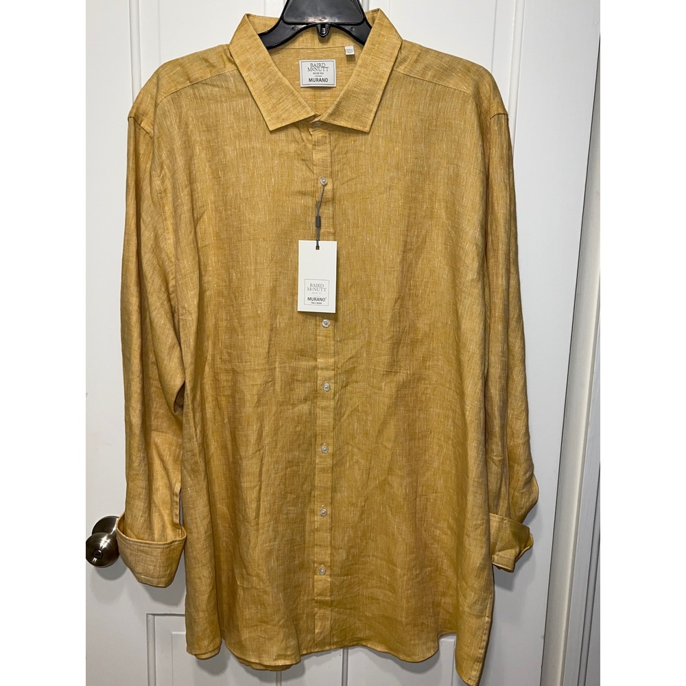 NWT Baird McNutt Murano Mens 4XT Yellow 100% Linen Long Sleeve Button Up Shirt